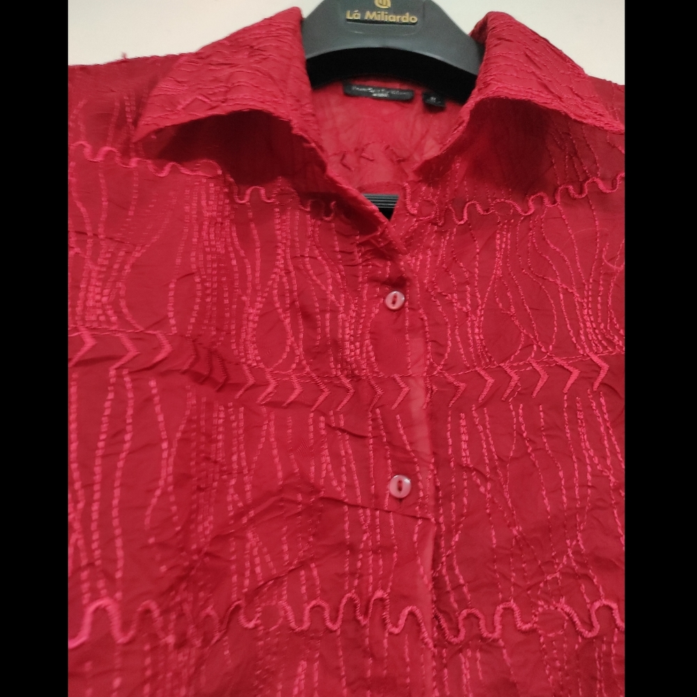Red Crop Threadwork Shirt ❤ (kinda oversized look) - Picture 5 of 10
